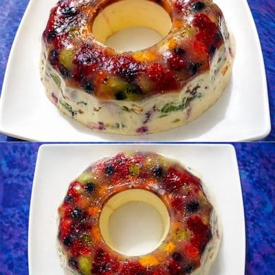Rosca fría de frutas naturales con yogurt: fresa, kiwi, mango y arándanos